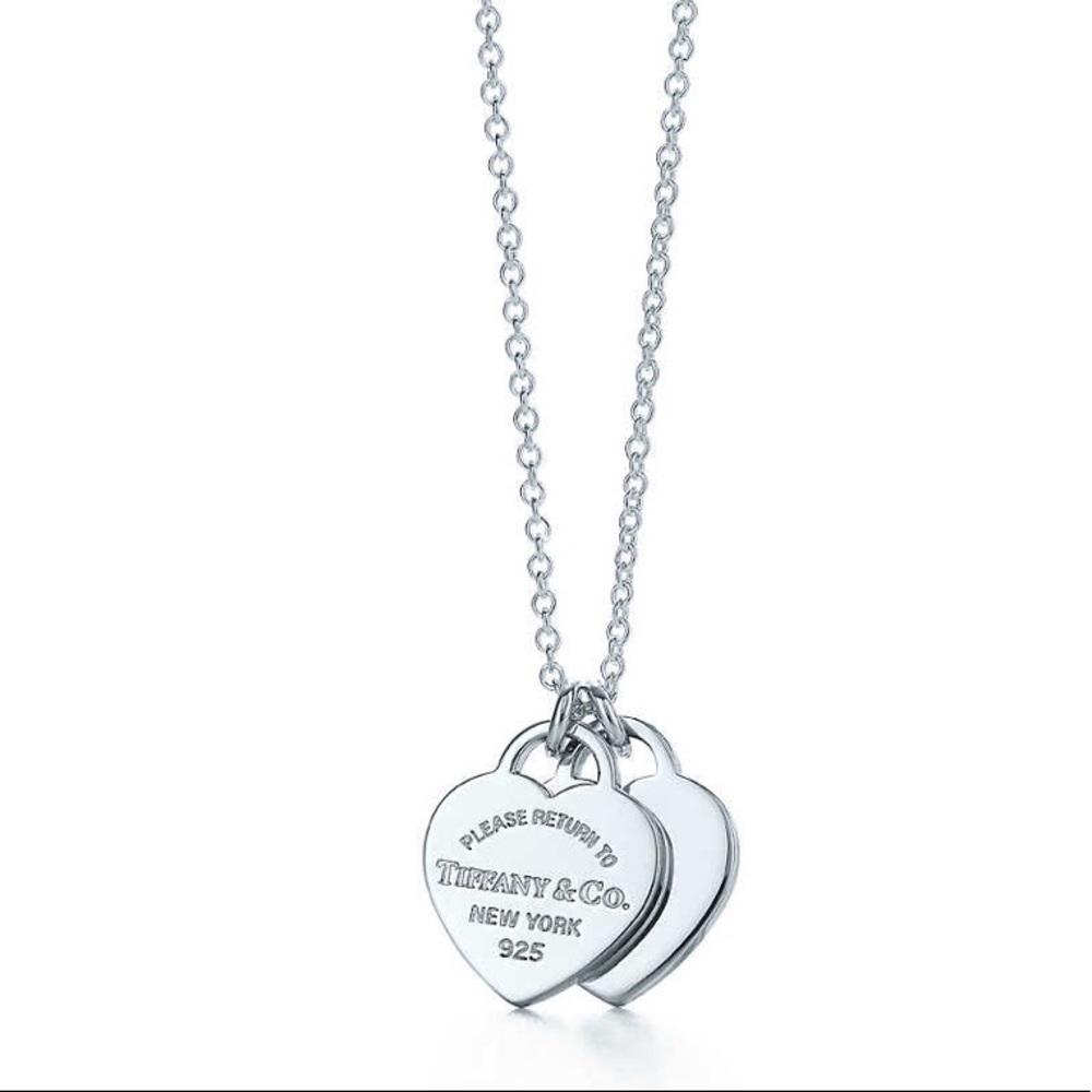 Tiffany & CO. Mini Double 💕Heart Tag Pendant 16”